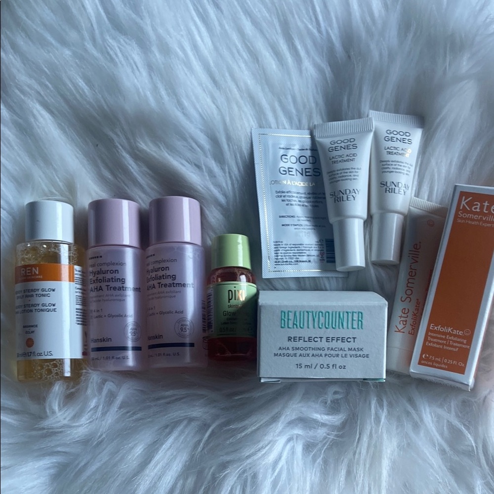 Exfoliating Skincare Sample Bundle; Beautycounter REN Sunday Riley Pixi & More